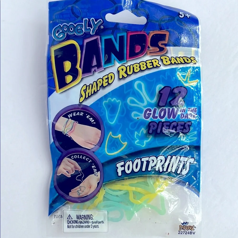 Glow in the Dark Rubber Band Bracelets Footprints Multicolor NWT
